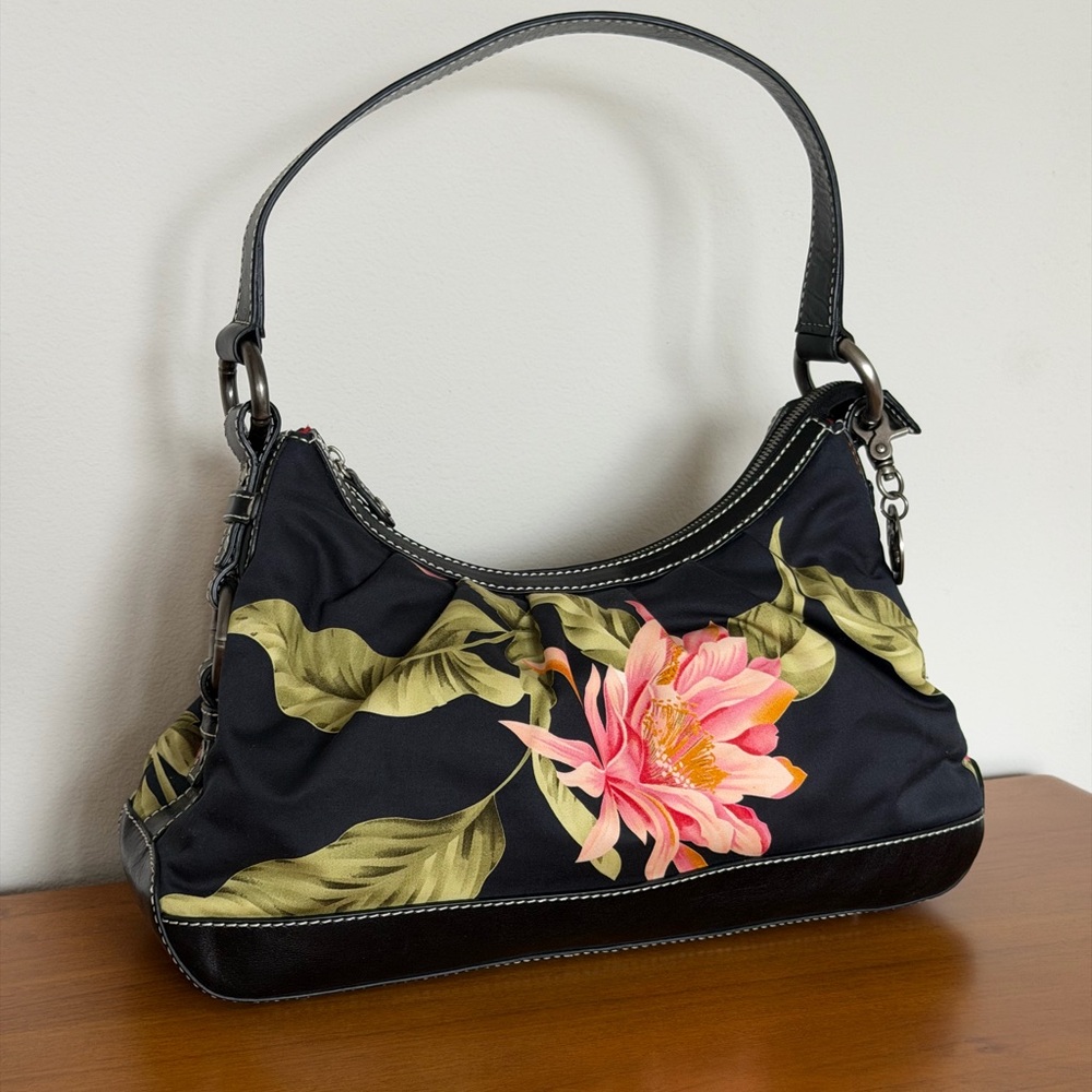 Tommy Bahama Santiago Hobo Shoulder Bag  Tropical Floral Print - Leather Trim - Picture 3 of 16